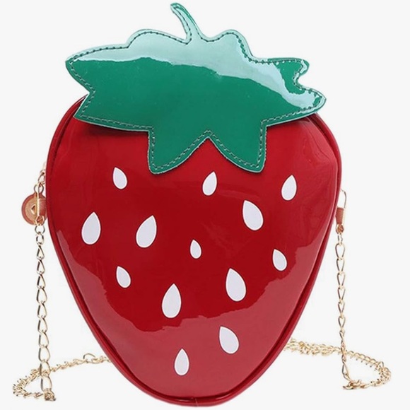 Segreto | Women’s Strawberry Crossbody Purse in Red with Gold Chain - Picture 1 of 13